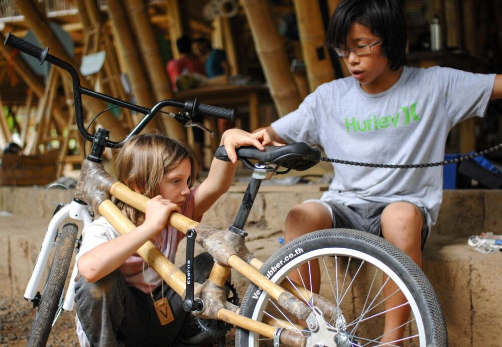 bamboo bike green school bali